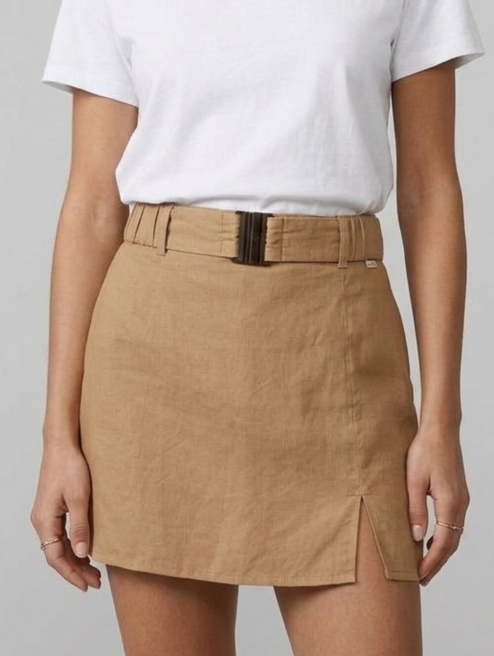 Zara Brown/tan belted Linen-blend Skort Size S